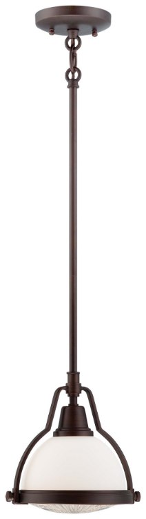 Picture of 100w SW 1 Light Pendant Brushed Bronze Etched Opal Glass