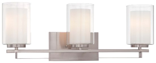 Picture of 100w SW 3 Light Bath Bar Brushed Nickel Etched White Glass