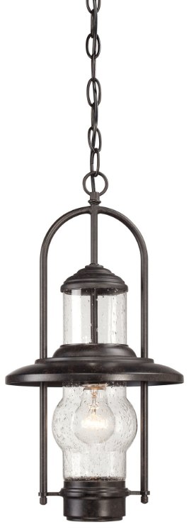 Picture of 100w SW 1 Light Chain Hung Textured French Bronze Clear Seeded Glass