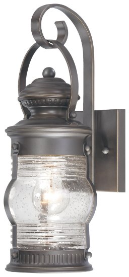 Picture of 100w SW 1 Light Wall Mount Oil Rubbed Bronze W/ Gold Highlights Ribbed Clear Seeded Glass