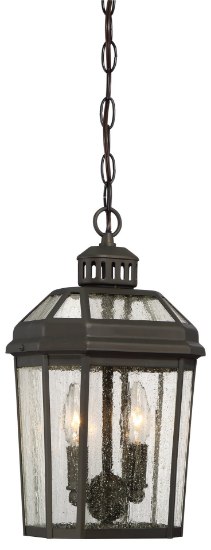 Picture of 60w SW 2 Light Outdoor Pendant Oil Rubbed Bronze Seedy Glass