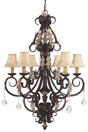 Picture of 40w SW 6 Light Chandelier Castlewood Walnutt W/ Silver Highlights Beige