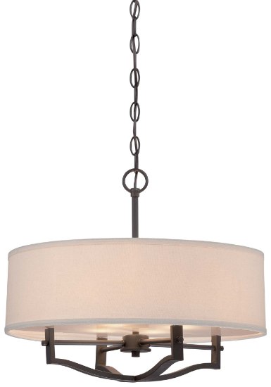 Picture of 100w SW 3 Light Drum Pendant Vintage Bronze Off-White Linen