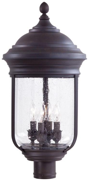 Foto para 60w SW 4 Lt Outdoor Post Mount Roman Bronze Mouth Blown Clear