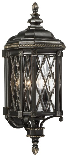 Picture of 40w SW 4 Lt Outdoor Wall Mount Black W/Gold Highlights Clear Beveled Bound Glass