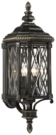 Picture of 40w SW 4 Lt Outdoor Wall Mount Black W/Gold Highlights Clear Beveled Bound Glass