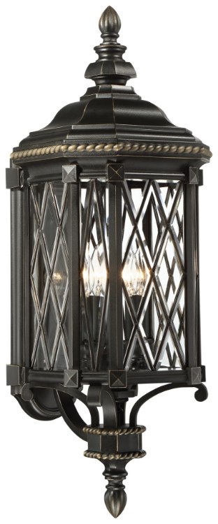 Picture of 40w SW 4 Lt Outdoor Wall Mount Black W/Gold Highlights Clear Beveled Bound Glass