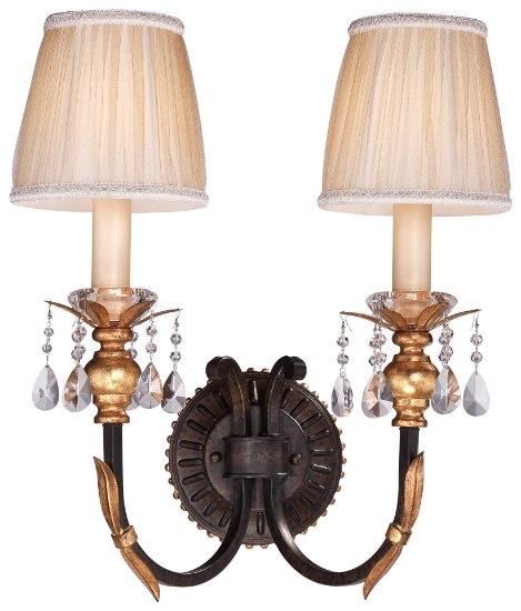 Picture of 60w SW 2 Light Wall Sconce French Bronze W/ Gold Highlights Pleated Champagne