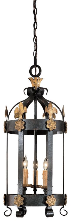 Foto para 60w SW Three Light Pendant French Black W/ Gold Leaf Highlights