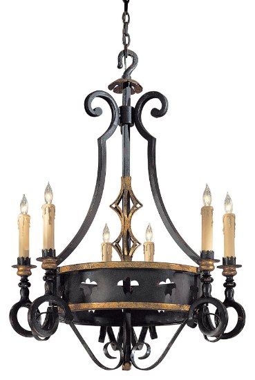 Picture of 60w SW Six Light Chandelier French Black W/ Gold Leaf Highlights