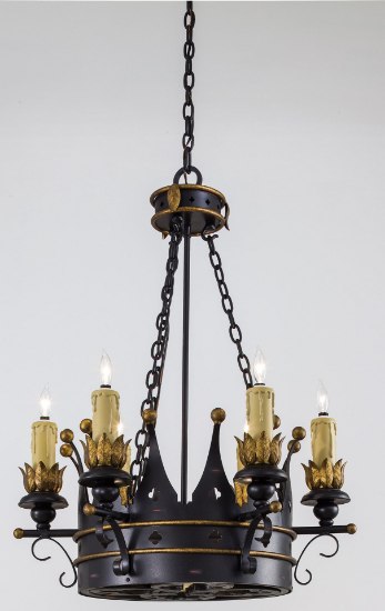 Picture of 120w SW 9 Light Chandelier French Black W/ Gold Leaf Highlights Double French Scavo