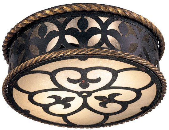 Picture of 60w SW 2 Light Flush Mount French Black W/ Gold Leaf Highlights Double French Scavo