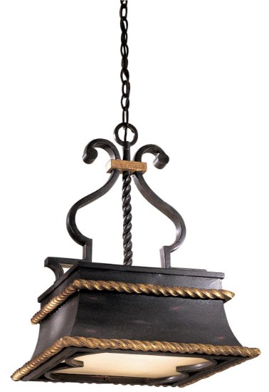 Picture of 100w SW Three Light Pendant French Black W/ Gold Leaf Highlights Double French Scavo
