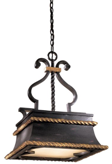 Foto para 100w SW Three Light Pendant French Black W/ Gold Leaf Highlights Double French Scavo