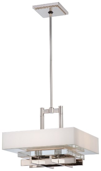 Picture of 75w SW 4 Light Pendant Polished Nickel Mitered White Glass