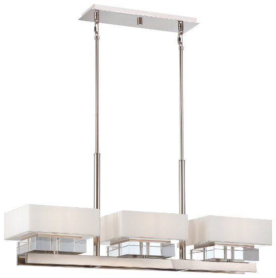 Picture of 75w SW Six Light Island Light Polished Nickel Mitered White Glass