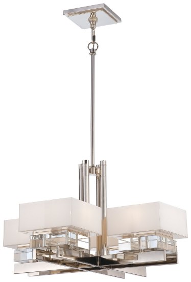 Picture of 75w SW 8 Light Chandelier Polished Nickel Mitered White Glass