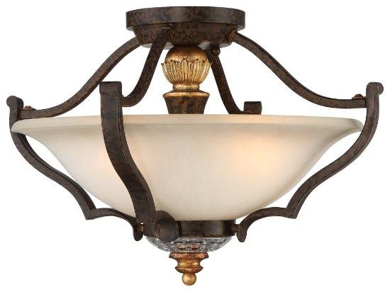 Picture of 60w SW 3 Light Semi Flush Raven Bronze W/Sunburst Gold H Driftwood