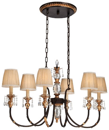 Picture of 60w SW 6 Light Island Light French Bronze W/ Gold Highlights Pleated Champagne Cloth