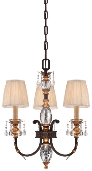 Picture of 60w SW 3 Light Chandelier French Bronze W/ Gold Highlights Pleated Champagne