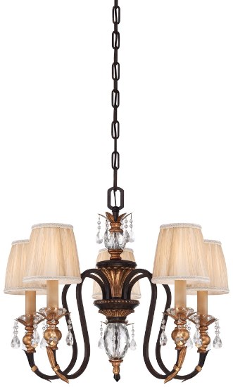 Picture of 60w SW 5 Light Chandelier French Bronze W/ Gold Highlights Pleated Changagne