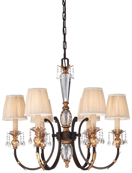 Picture of 60w SW 6 Light Chandelier French Bronze W/ Gold Highlights Pleated Champagne