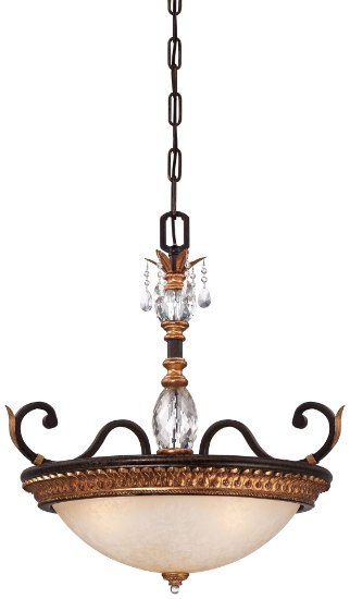 Picture of 100w SW Three Light Bowl Pendant French Bronze W/ Gold Highlights Champagne Scavo