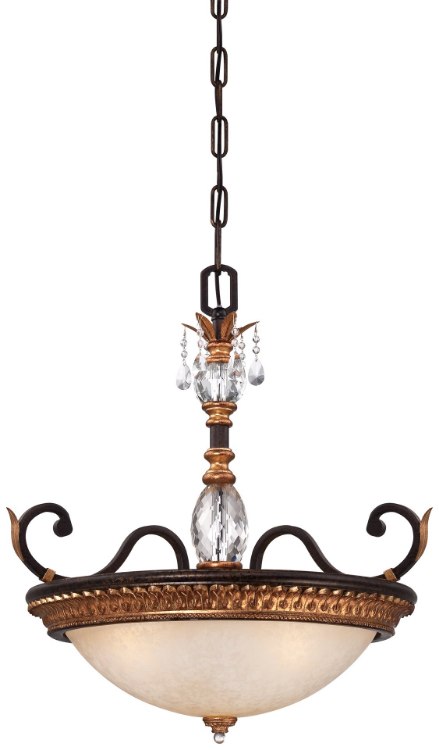 Picture of 100w SW Three Light Bowl Pendant French Bronze W/ Gold Highlights Champagne Scavo