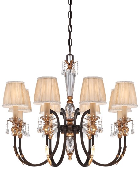 Picture of 60w SW Eight Light Chandelier French Bronze W/ Gold Highlights Pleated Chanpagne