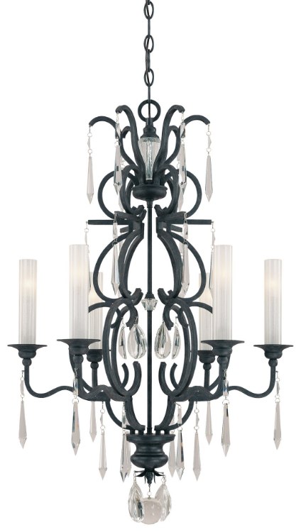 Picture of 40w SW 6 Light Chandelier Castellina Aged Iron White Iris