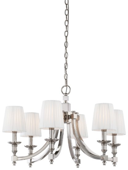 Picture of 60w SW 6 Light Chandelier Polished Nickel White Pleated