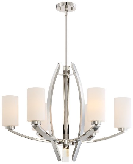Picture of 100w SW 6 Light Chandelier Polished Nickel Etched Opal Glass