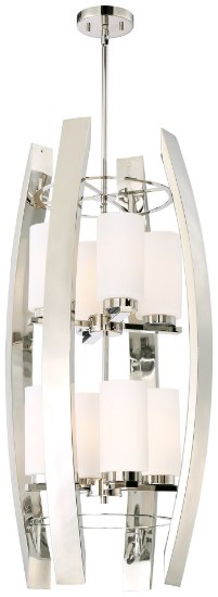 Picture of 100w SW 8 Light Chandelier Polished Nickel Etched Opal Glass