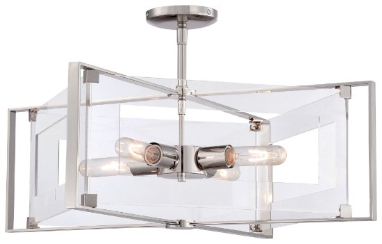 Foto para 100w SW 4 Light Semi Flush (Convertible To Pendant) Polished Nickel Clear Acrylic