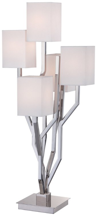 Picture of 40w SW 5 Light Table Lamp Polished Nickel Pure White Linen