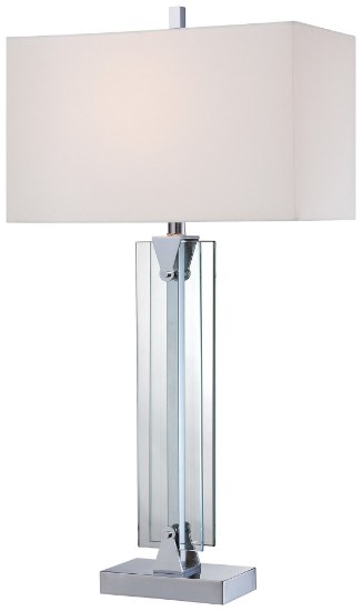 Foto para 100w SW 1 Light Table Lamp Chrome Pure White Linen