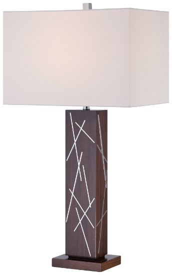 Picture of 100w SW 1 Light Table Lamp Dark Walnut W Silver Accents Pure White Linen