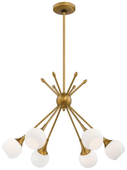 Foto para 60w SW 6 Light Chandelier Honey Gold Etched White Glass