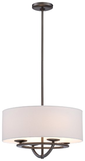 Picture of 100w SW 4 Light Drum Pendant Smoked Iron White Fabric With Etched Opal Glass