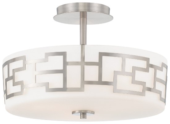 Picture of 100w SW 3 Light Semi Flush Mount Brushed Nickel Etched Opal