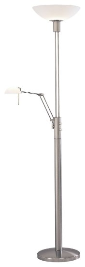 Foto para 175w SW 1 Light Torchiere W/Reading Lamp Brushed Nickel Etched Opal