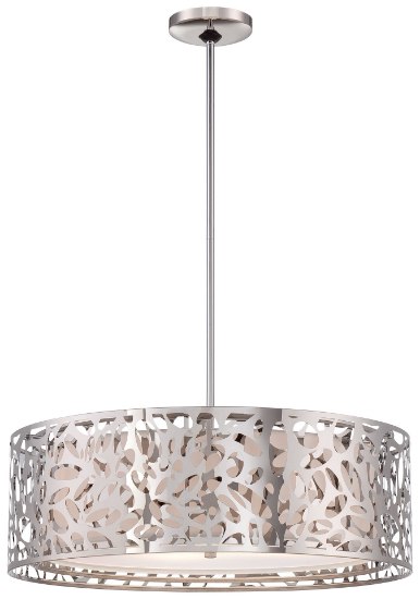 Foto para 100w SW 4 Light Drum Pendant Chrome White Linen