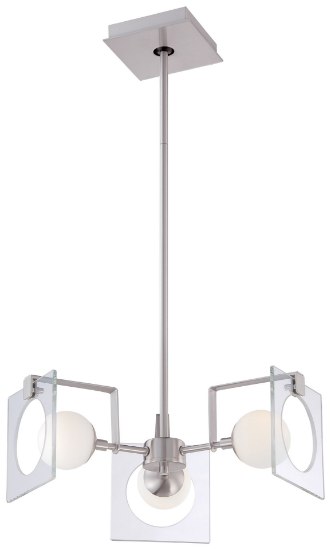 Picture of 40w SW 3 Light Mini Chandelier Brushed Nickel Clear Flat Panel With Etched Opal