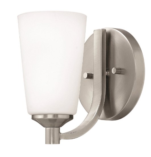 Picture of 117w Bath Sadie INCAN. LED MED Etched Opal Brushed Nickel Bath Sconce