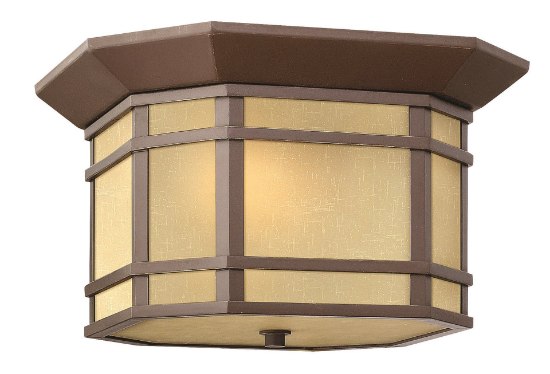 Picture of 60w Outdoor Cherry Creek MED Amber Linen Oil Rubbed Bronze Flush Mount