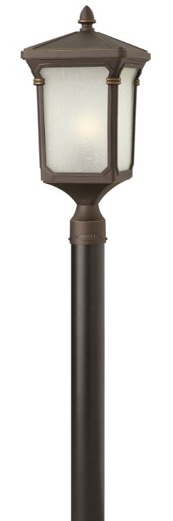 Foto para 100w Outdoor Stratford MED White Linen Seedy Panels Oil Rubbed Bronze Post Top/ Pier Mount