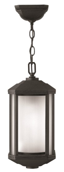 Foto para 15w Outdoor Castelle LED Ribbed Etched Cylinder Black Hanging