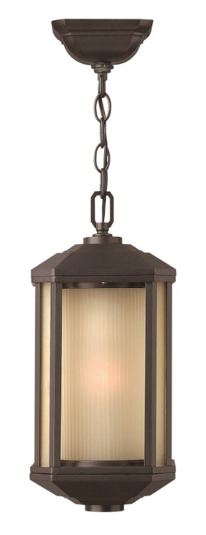 Foto para 100w Outdoor Castelle MED Ribbed Etched Amber Cylinder Bronze Hanging