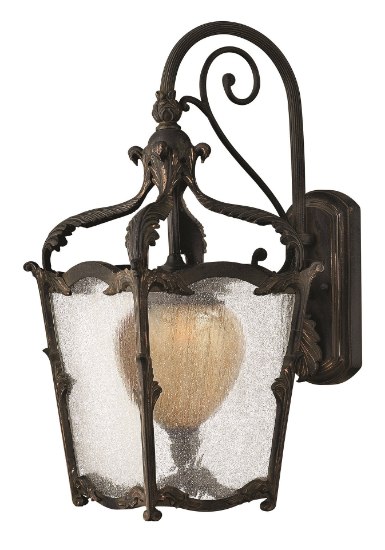 Foto para 100w Outdoor Sorrento MED Clear Seedy and Optic Etched Amber Aged Iron Medium Wall Mount