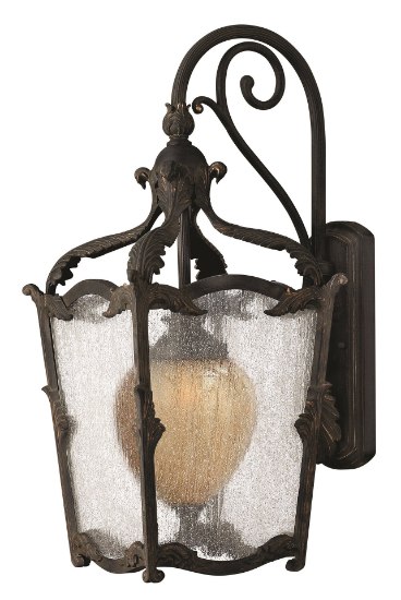 Foto para 100w Outdoor Sorrento MED Clear Seedy and Optic Etched Amber Aged Iron Large Wall Mount